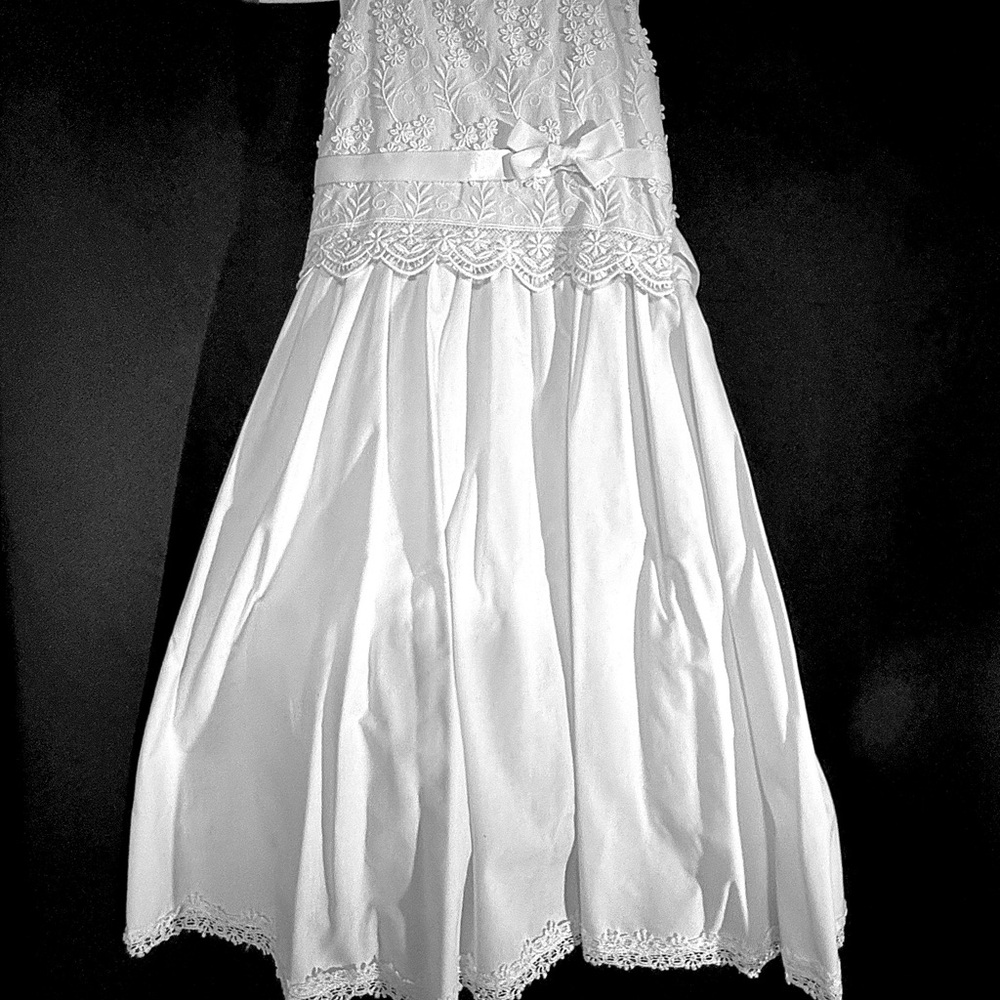 White Lace Cotton Girls Communion Flower Girl Dress